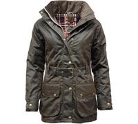 FASHIONISM Womens Cantrell Antique Waxed Cotton Jacket Ladies Long Sleeve Multi Pocket Belted Zip Up Coat Warm Winter Padded Jacket