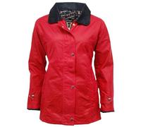 FASHIONISM Womens Classic Antique Wax Jacket with Fitted Shape & Inner Tartan Lining Ladies Zip Up Stuuded Winter Coat (Red 2X-Large)