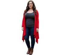 FASHIONISM Womens Long Sleeve Waterfall Long Cardigan Open Front Drape Front Irregular Hanky Hem Lightweight Loose Fit Cover Up Red