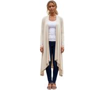 FASHIONISM Womens Long Sleeve Waterfall Long Cardigan Open Front Drape Front Irregular Hanky Hem Lightweight Loose Fit Cover Up Stone