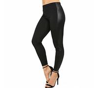 FASHIONISM Womens Plain Wet Look Side Panel PVC Leggings Ladies Stretchy High Waist Faux Leather Side Panel Party Wear Pants Black