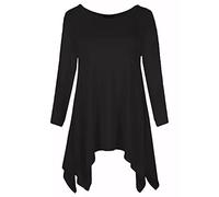 FASHIONISM Womens Round Neck Hanky Hem Plain Baggy Top Ladies Long Sleeve Hi Lo Oversized Uneven Swing Top Shirt Blouse Size UK8-26 Black