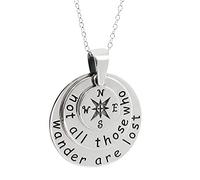 FashionJunkie4Life Not All Those Who Wander Are Lost Compass Three Piece Pendant Necklace in Sterling Silver, 18" Chain, Metal