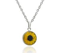 FashionJunkie4Life Real Mini Sunflower Pendant Necklace - Stainless Steel - Real Flower Preserved in Resin, 18" Stainless Chain, Stainless Steel