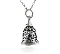 FashionJunkie4Life Sterling Silver 3-D Filigree Bell Charm Pendant Necklace, 18" Chain, Metal