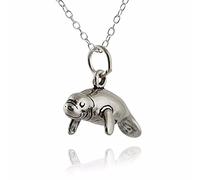 FashionJunkie4Life Sterling Silver 3D Manatee Charm Necklace, 18" Chain