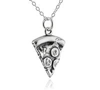 FashionJunkie4Life Sterling Silver 3D Slice of Pizza Charm Necklace, 18" Chain, Metal