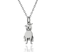 FashionJunkie4Life Sterling Silver Detailed Pit Bull Dog Charm Necklace, 18" Cable Chain Pitbull
