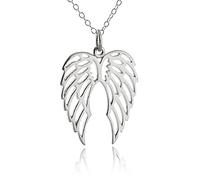 FashionJunkie4Life Sterling Silver Double Angel Wings Outline Charm Pendant Necklace, 18 Inch Chain