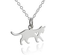 FashionJunkie4Life Sterling Silver Kitty Cat Silhouette Charm Necklace with Tiny Heart Cutout, 18" Chain