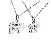 FashionJunkie4Life Sterling Silver Mama Bear and Baby Bear Pendant Necklace Set, Mom and Daughter Gift, 18" Chains