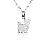 FashionJunkie4Life Sterling Silver Pendant Necklace, 18in, Yorkshire Terrier Dog with Heart Cutout, Unisex