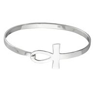 FashionJunkie4Life Sterling Silver Sideways Egyptian Ankh Key of Life Bangle Bracelet