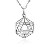 FashionJunkie4Life Sterling Silver Small 3D Icosahedron Geometric Cage Pendant Necklace, 18" Chain, Metal