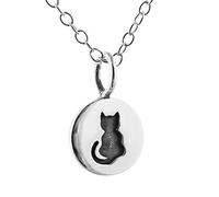 FashionJunkie4Life Sterling Silver Tiny Etched Kitty Cat Charm Necklace, 18" Chain