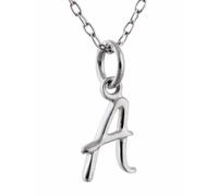 FashionJunkie4Life Sterling Silver Tiny Initial Letter A Charm Necklace, 18 Inch Chain, Cursive Handwriting