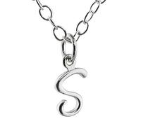 FashionJunkie4Life Sterling Silver Tiny Initial Letter S Charm Necklace, 18 Inch Chain, Cursive Handwriting
