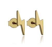 FashionJunkie4Life Sterling Silver Weather Stud Earrings with Butterfly Backs, Lightning Bolt, Yellow Gold Brass