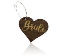FashionJunkie4Life Wedding Guest Wine Glass Charm Markers - Laser Engraved Wood - Wedding Favor Table Decor - Comes with Silver Hooks, S, Bride, No Gemstone