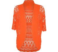 FashionMark Plus Size Women's Crochet Knitted Shrug Cardigan, Orange, 20-22