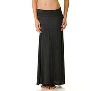FashionMark Womens Basic Fold Over Rayon Maxi Skirt - black - Small