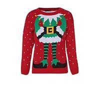 FashionMark Womens Celebrity Inspired Elf Body Print Knitted Christmas Jumper - 2 Colors - Size 6-12, Red, 10 UK/12 UK=S