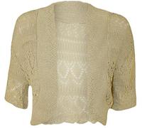 FashionMark Women's Crochet Knitted Short Sleeve Bolero Shrug - beige - 24 UK/26 UK=3XL