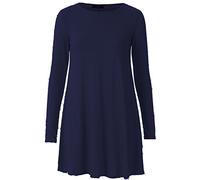 FashionMark Womens Long Sleeves Plus Size Swing Dress Ladies Plain Jersey Hanky Swing Dress - blue - 20/22