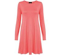 FashionMark Womens Long Sleeves Plus Size Swing Dress Ladies Plain Jersey Hanky Swing Dress - pink - 20/22