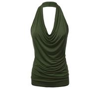 FASHIONOMIC Women's Casual Halter Neck Draped Front Sexy Backless Tank Top (S-3XL) - Green - Medium