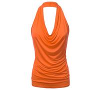 FASHIONOMIC Women's Halter Neck Front Draped Backless Tank Top Made in USA (S-3XL) - Orange - Large