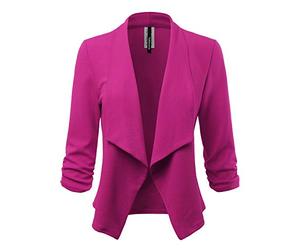 FASHIONOMIC Women's Stretch 3/4 Open Blazer Cardigan Jacket (CLBC001) Magenta 1X