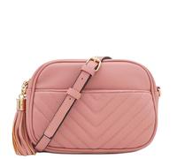 FashionPuzzle Chevron Quilted Crossbody Camera Bag with Chain Strap and Tassel, Dusty Pink, One Size