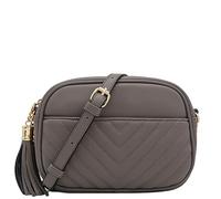 FashionPuzzle Chevron Quilted Crossbody Camera Bag with Chain Strap and Tassel, Grey, One Size