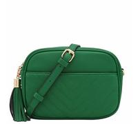 FashionPuzzle Chevron Quilted Crossbody Camera Bag with Chain Strap and Tassel, Kelly Green, One Size