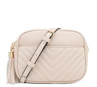 FashionPuzzle Chevron Quilted Crossbody Camera Bag with Chain Strap and Tassel, Nude, One Size (FP-EM1288)