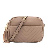 FashionPuzzle Chevron Quilted Crossbody Camera Bag with Chain Strap and Tassel, Taupe, One Size