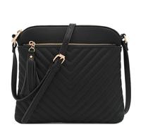 FashionPuzzle Chevron Quilted Medium Crossbody Bag with Tassel Accent, Black, One Size