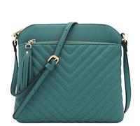 FashionPuzzle Chevron Quilted Medium Crossbody Bag with Tassel Accent, Green Smoke, One Size