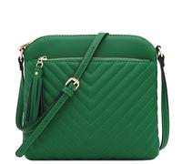 FashionPuzzle Chevron Quilted Medium Crossbody Bag with Tassel Accent, Kelly Green, One Size