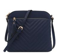 FashionPuzzle Chevron Quilted Medium Crossbody Bag with Tassel Accent, Navy, One Size