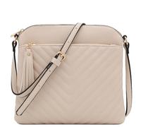 FashionPuzzle Chevron Quilted Medium Crossbody Bag with Tassel Accent, Nude, One Size