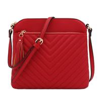 FashionPuzzle Chevron Quilted Medium Crossbody Bag with Tassel Accent, Red, One Size