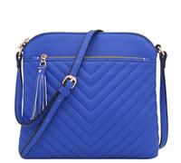 FashionPuzzle Chevron Quilted Medium Crossbody Bag with Tassel Accent, Royal Blue, One Size