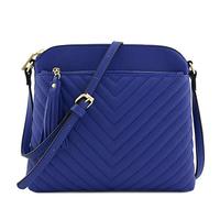FashionPuzzle Chevron Quilted Medium Crossbody Bag with Tassel Accent, Royal Blue, One Size