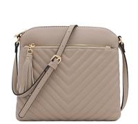 FashionPuzzle Chevron Quilted Medium Crossbody Bag with Tassel Accent, Travertine, One Size