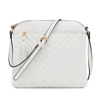 FashionPuzzle Chevron Quilted Medium Crossbody Bag with Tassel Accent, White, One Size