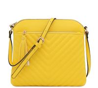 FashionPuzzle Chevron Quilted Medium Crossbody Bag with Tassel Accent, Yellow, One Size