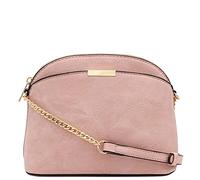 FashionPuzzle Faux Leather Small Dome Crossbody bag with Chain Strap, Dusty Pink, One Size