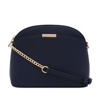 FashionPuzzle Faux Leather Small Dome Crossbody bag with Chain Strap, Navy, One Size